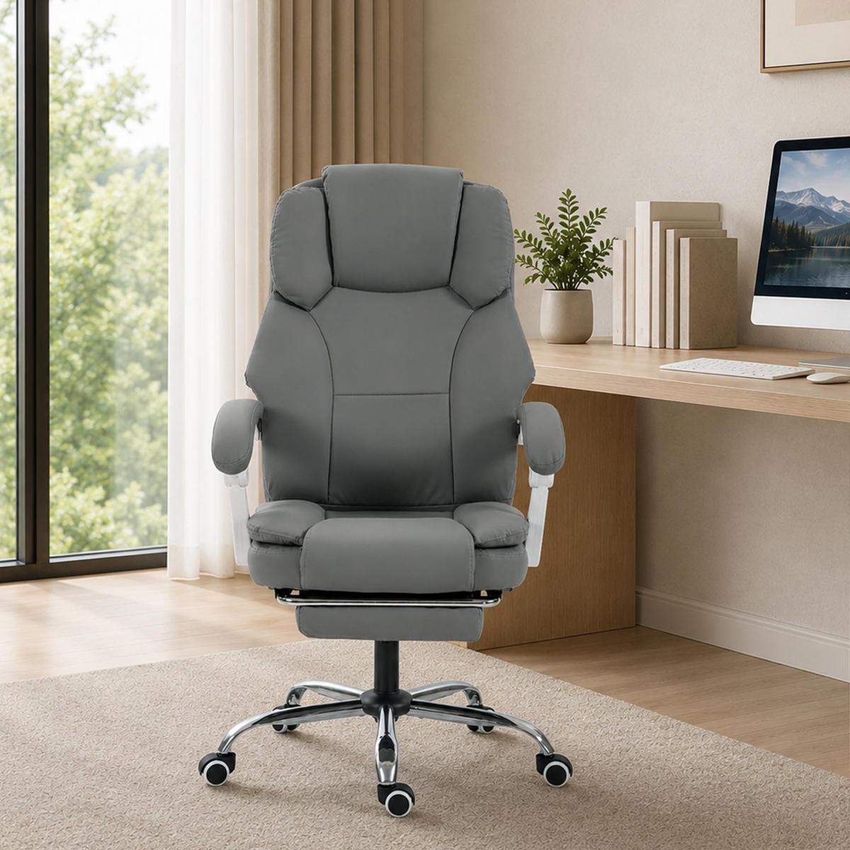 BÜROSTUHL Grau 73.0/64.0/120.0 cm - Grau, Leder (64/120/73cm)