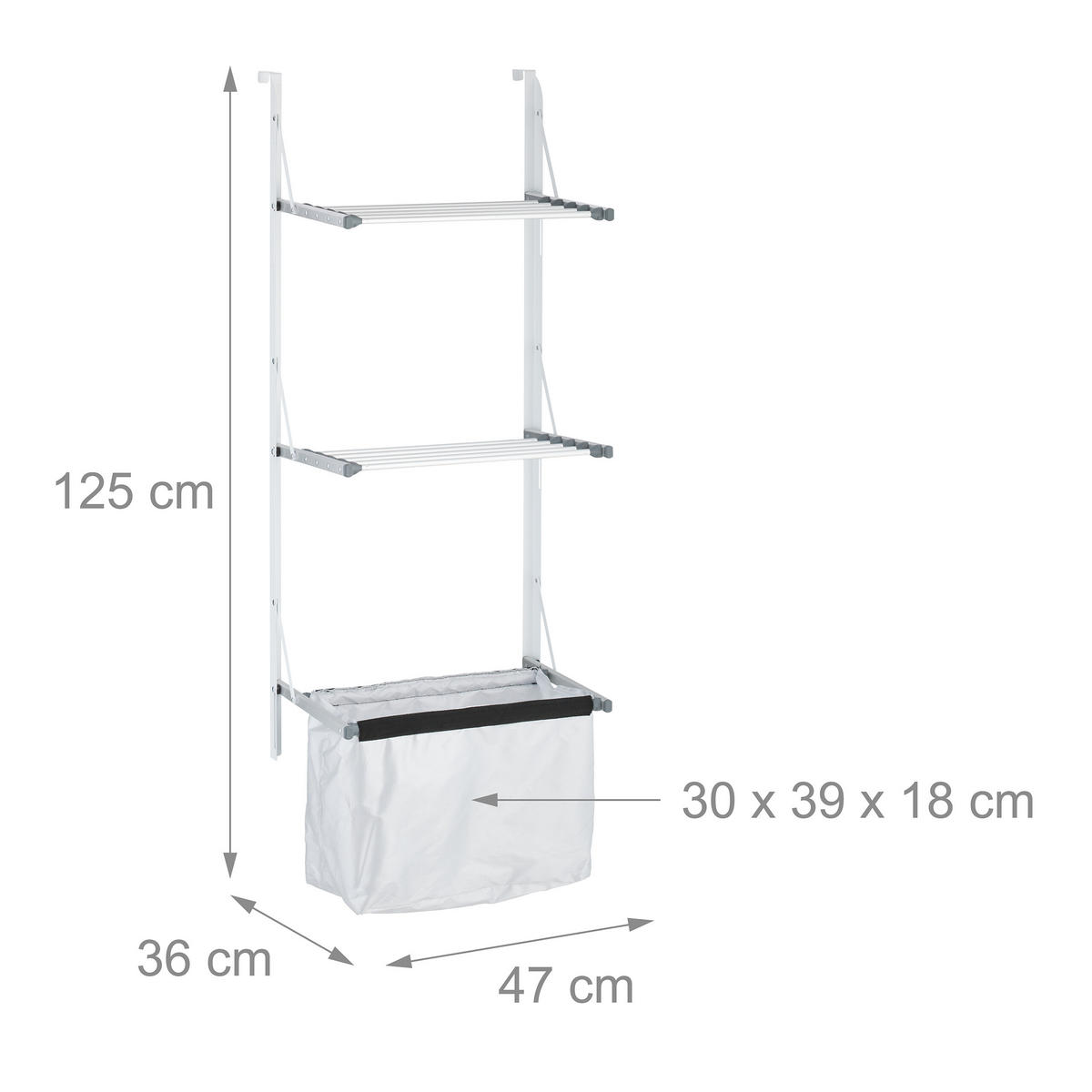 STOJAN na prádlo - strieborná, kov/textil (47/125/36cm) - Relaxdays