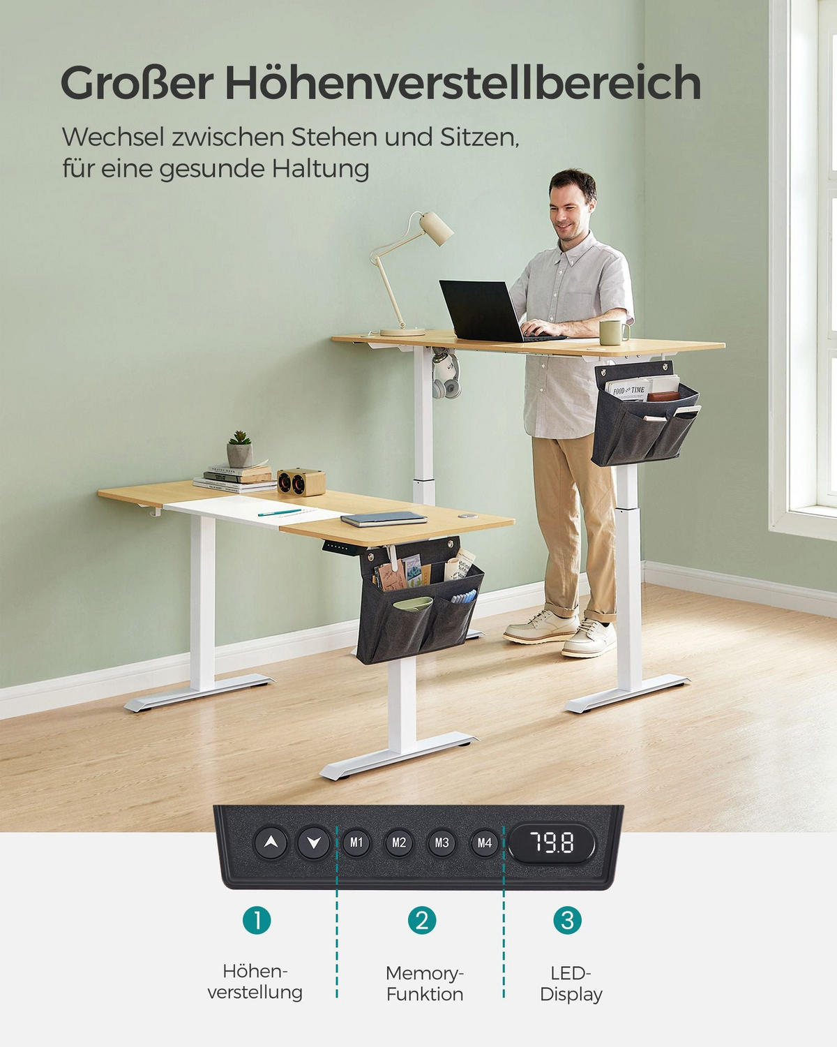 HÖHENVERSTELLBARER SCHREIBTISCH BRATISLAVA - Gelb, Holzwerkstoff (60/140/120cm) - Hansiro