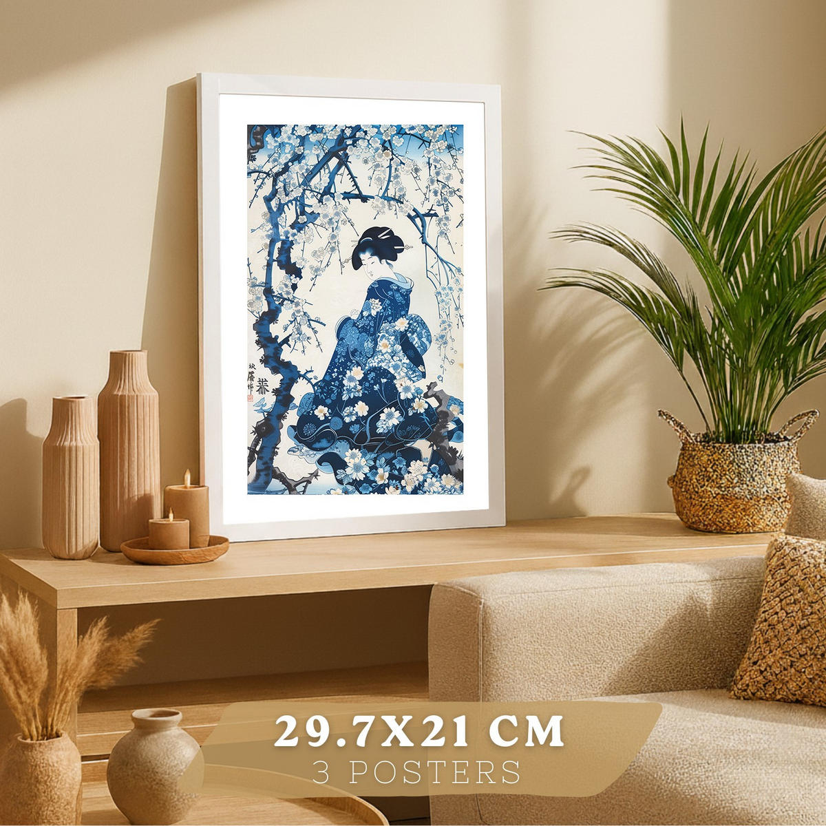 PLAKAT Sada 3 Japonsko A4 Bílý rám - bílá, papír (29.7/1/21cm) - Nacnic