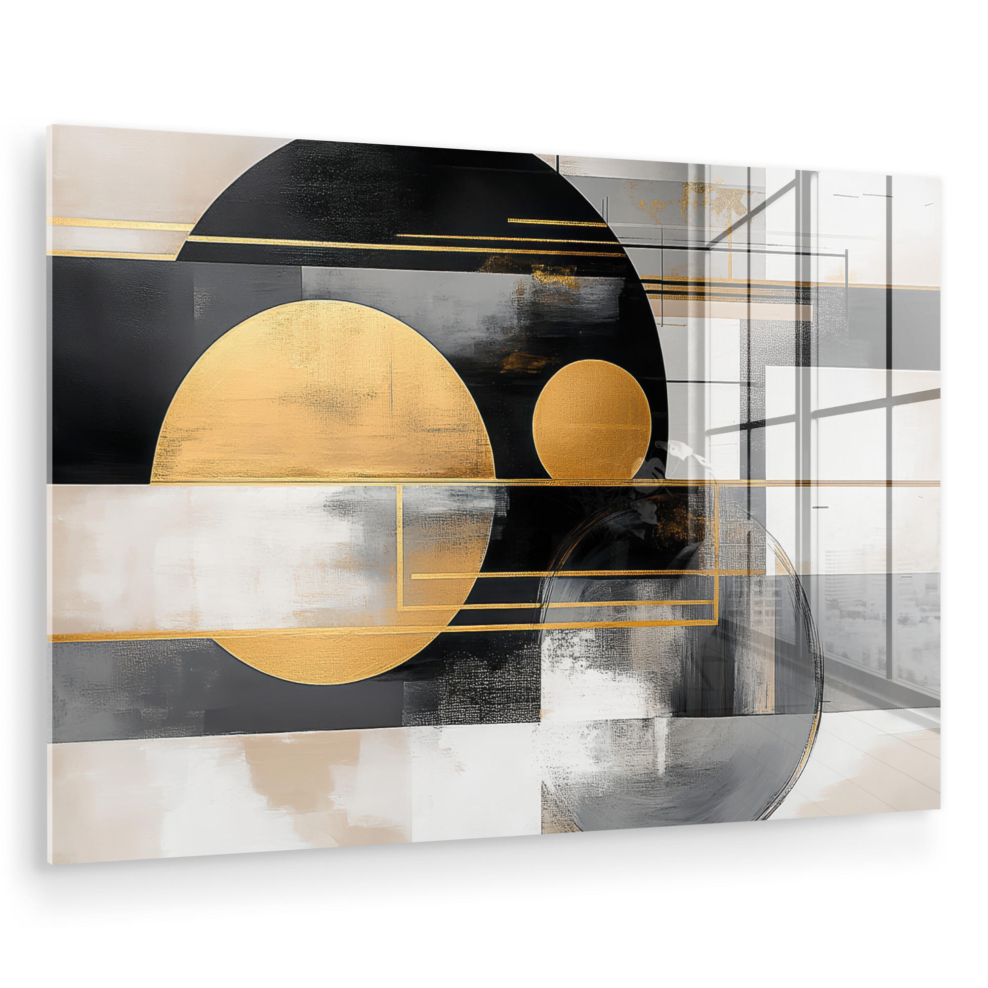 ACRYLGLASBILD Abstrakt - Gold - Silber - Formen - Ästhetisch - Modern 120x80 cm - Goldfarben, Glas (120/80cm) - MuchoWow