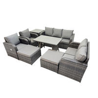 GARTENMÖBEL SET Polyrattan Dunkelgrau 8-Sitzer - Dunkelgrau/Grau, Glas/Kunststoff - Fimous