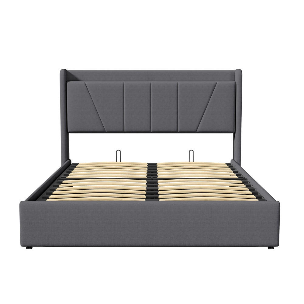 POLSTERBETT 140x200 cm - Hydraulisches Stauraumbett mit USB- und Type-C-Ladefunktion - ohne Matratze - Grau - Grau, Textil (140/200cm) - DELFA