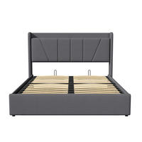 POLSTERBETT 140x200 cm - Hydraulisches Stauraumbett mit USB- und Type-C-Ladefunktion - ohne Matratze - Grau - Grau, Textil (140/200cm) - DELFA