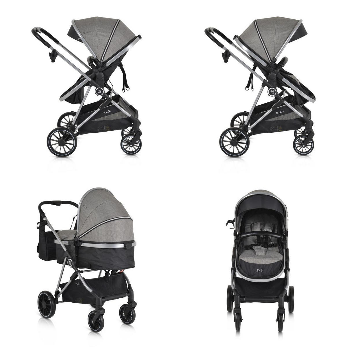 KINDERWAGEN 2 in 1 Kali grau umbaubar, Korb, Getränkehalter, Tasche - Grau, Metall (77/58/109cm) - Moni