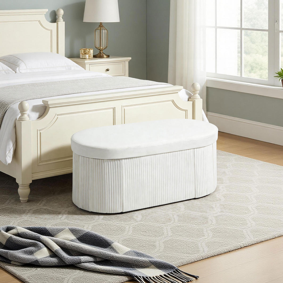 SITZBANK mit Stauraum Weiß 76/38/35 cm - Creme, Textil (38/35/76cm) - HOMCOM