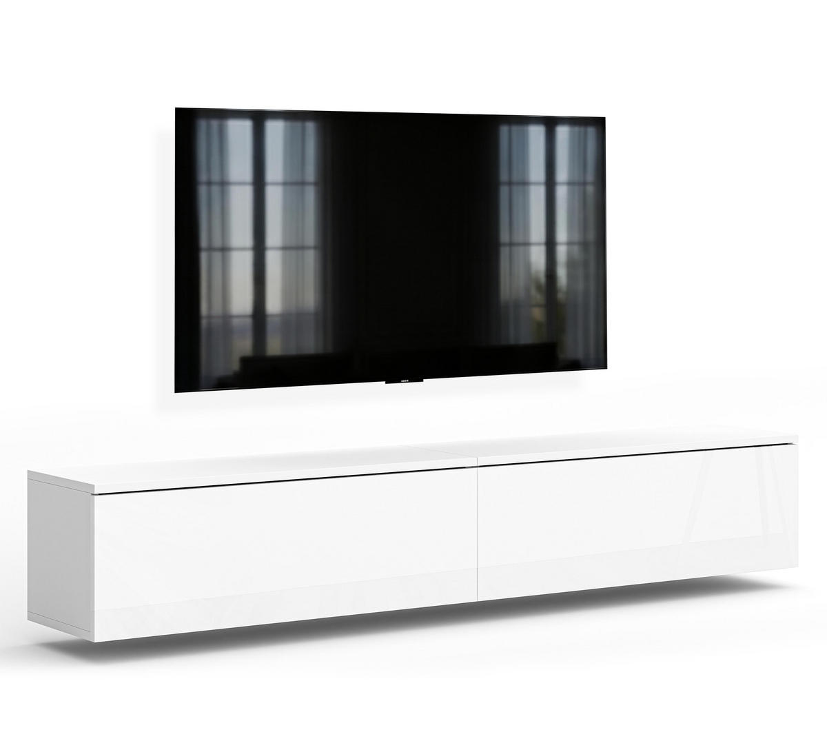 LOWBOARD Barvo 2x100 Weiß Matt / Weiß Hochglanz 200/34/32 cm – hängendes TV-Board - Weiß, Holzwerkstoff (200/34/32cm) - AX Living