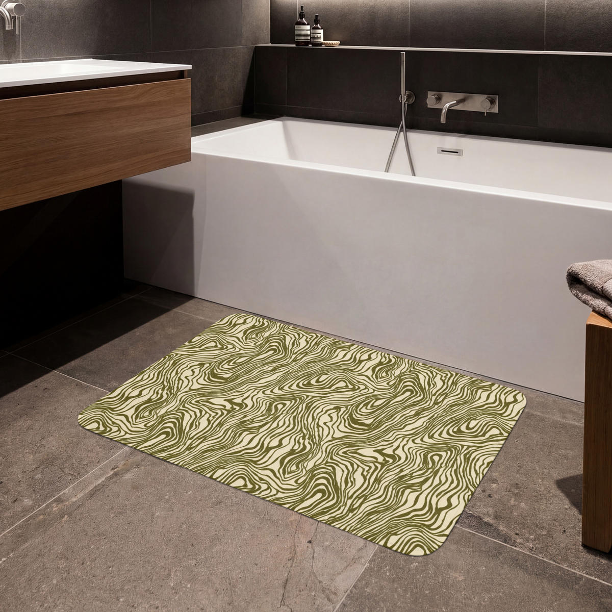 KOUPELNOVÁ PŘEDLOŽKA Abstraktní - Mramor - Zelený 90x60 cm - tmavě zelená, textil/plast (90/60cm)