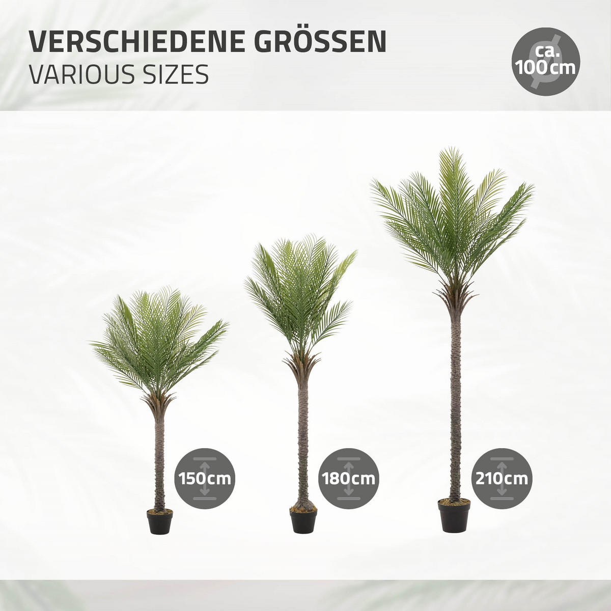 KUNSTPFLANZE Palme - Anthrazit/Grün, Holz/Kunststoff (180cm) - ML-DESIGN