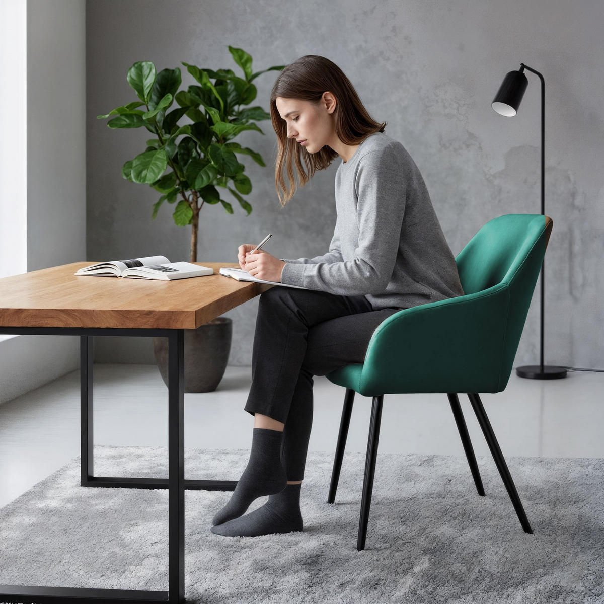 POLSTERSTUHL 2er Set, Metallbeine Grün, Schwarz 54,5/83/58 - Schwarz/Grün, Textil (55/83/58cm) - RAUMHIRSCH FURNITURE