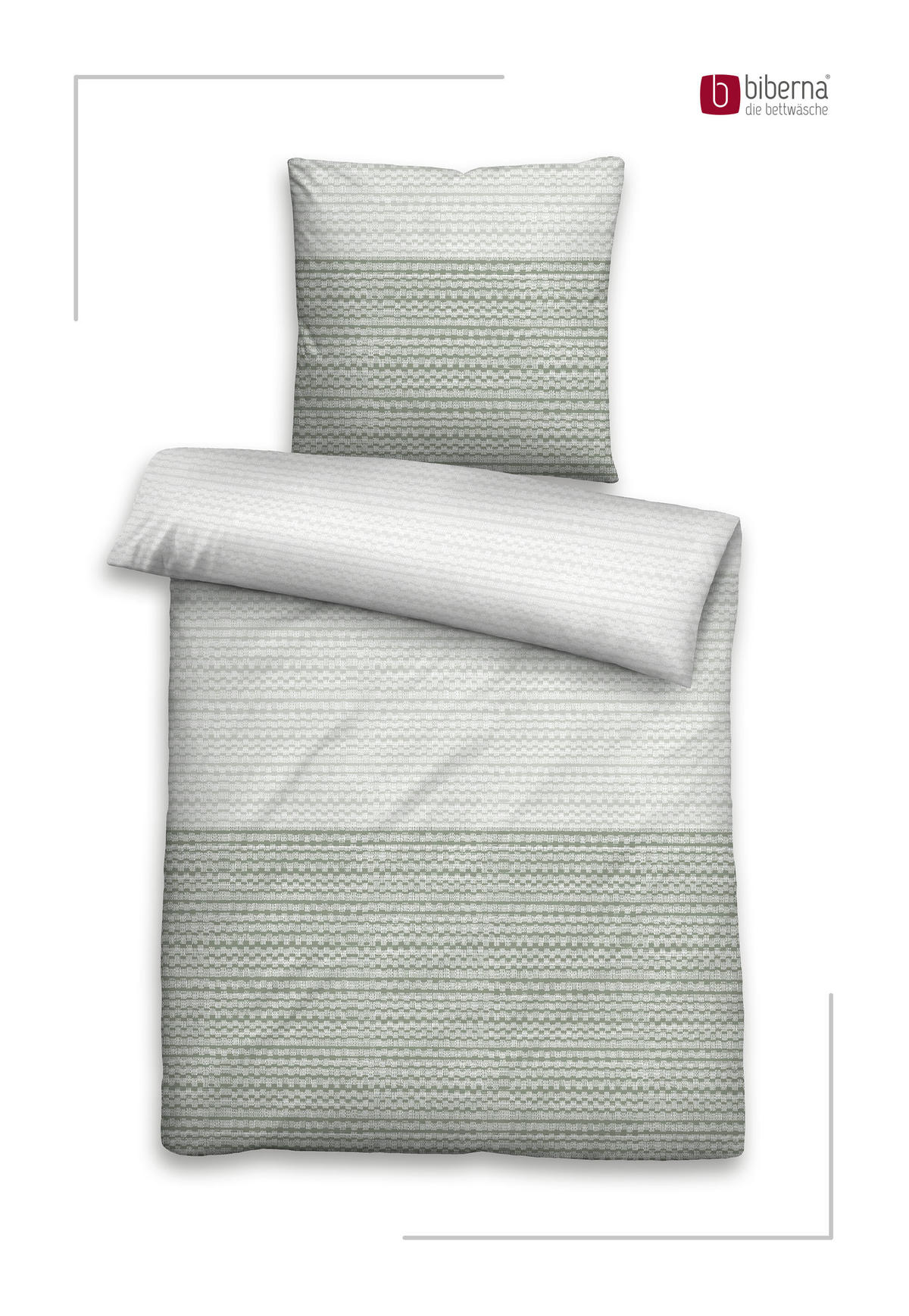 BETTWÄSCHE-GARNITUR Premium Biber Struktur salbei, 135x200 cm + 80x80 cm - Salbeigrün, Textil (135/200cm) - biberna