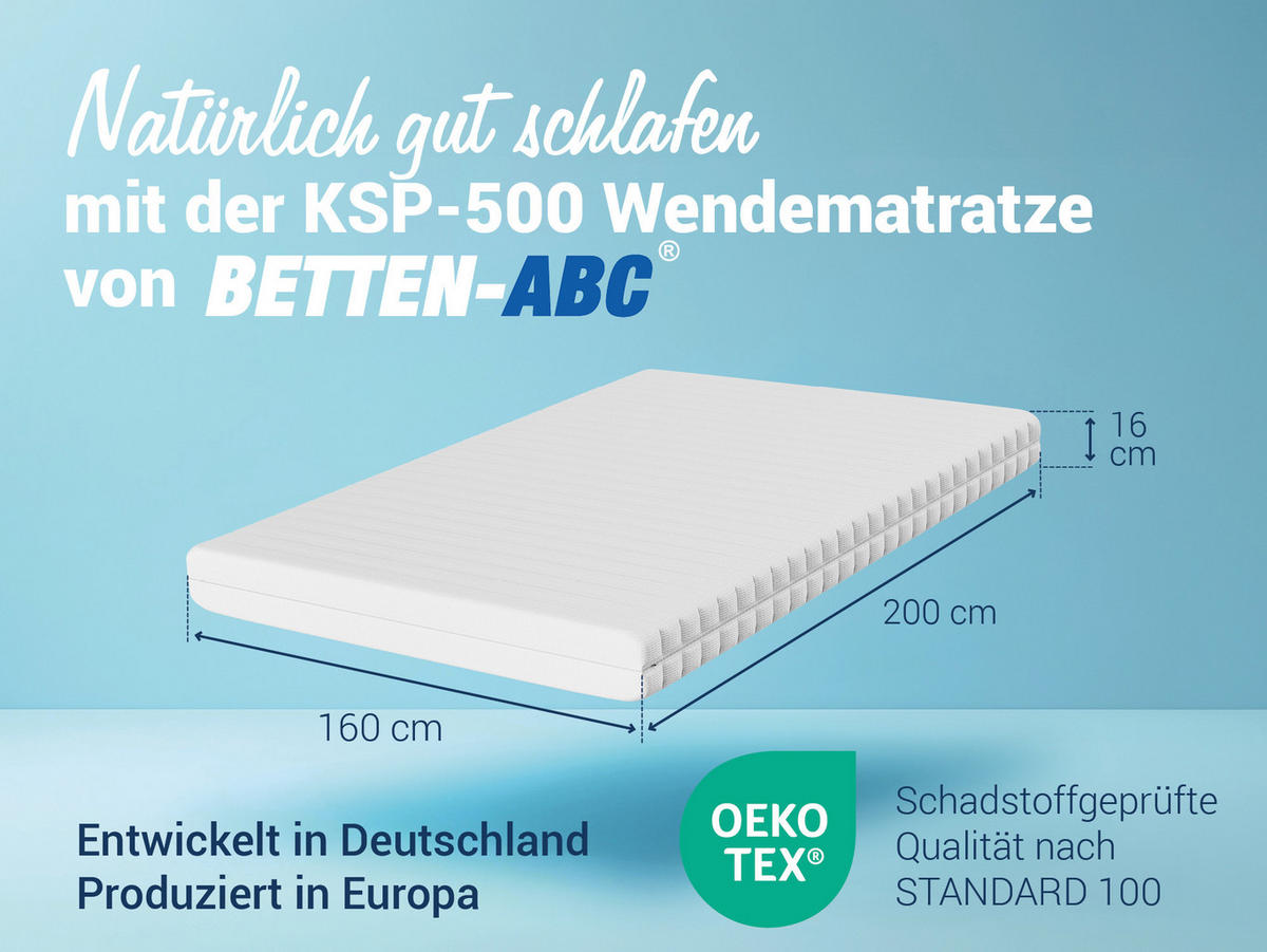KALTSCHAUMMATRATZE KSP-500, 7 Zonen, Größe: 160x200, Härtegrad: H2 / H3 - Wendematratze - Weiß, Textil (160/200cm) - Betten-ABC
