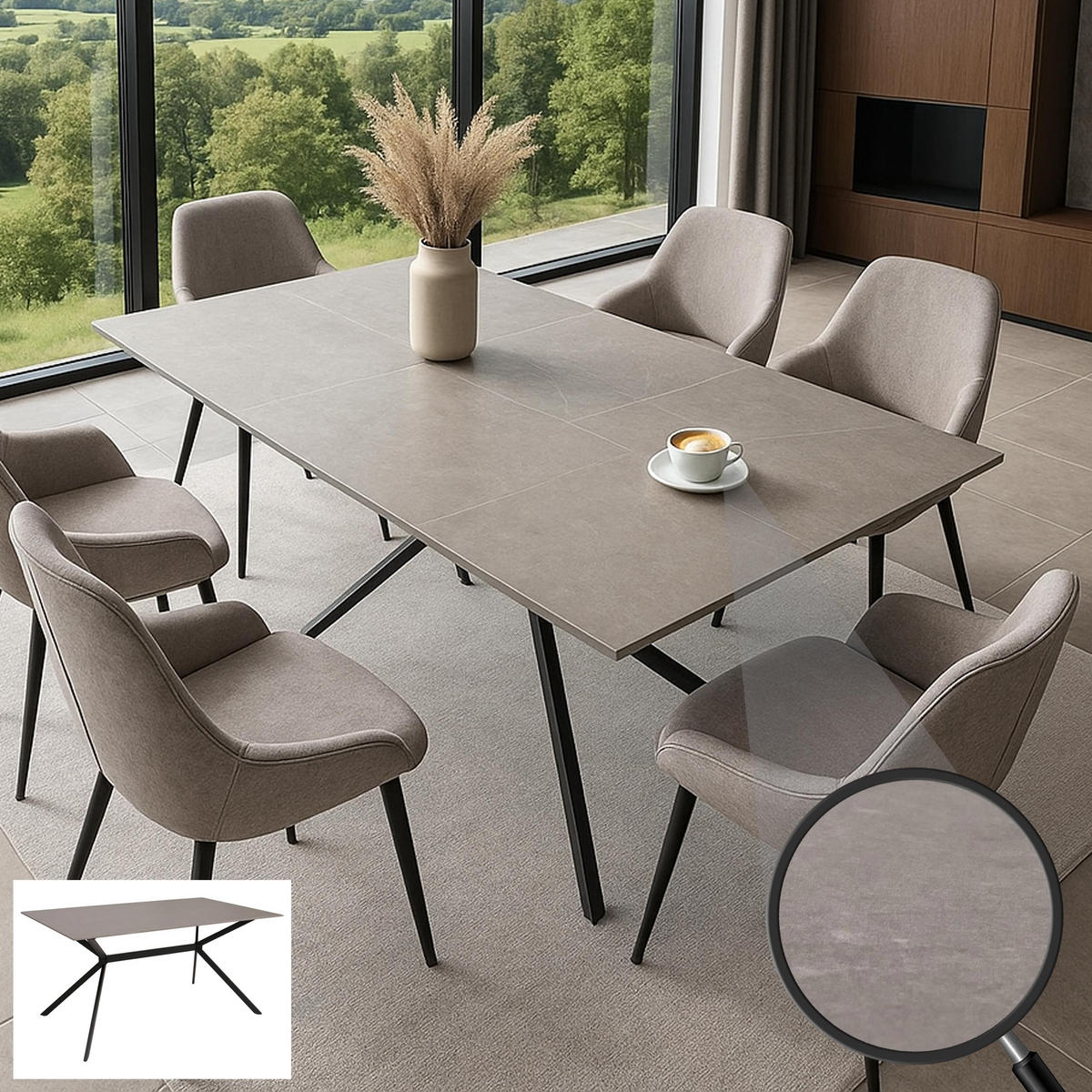 ESSZIMMERTISCH eckig Grau - Grau, Stein (90/160/76cm) - MCW