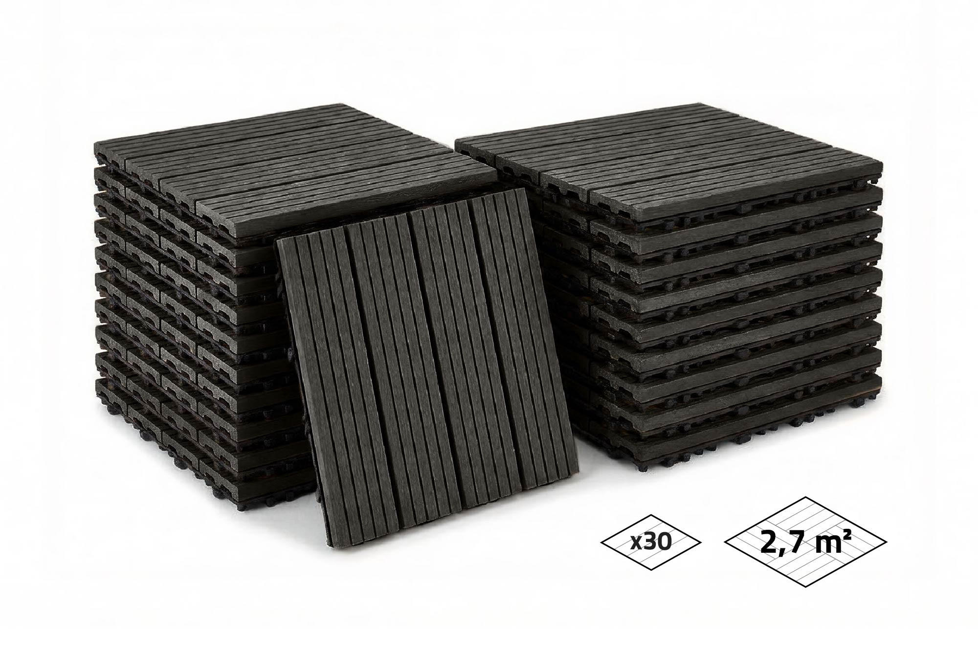 30ER-SET Terrassenplatten aus Verbundwerkstoff von SERRA, grau, geriffelt, 30 x 30 cm - Grau, Holzwerkstoff (30/30/2cm) - Casanoov