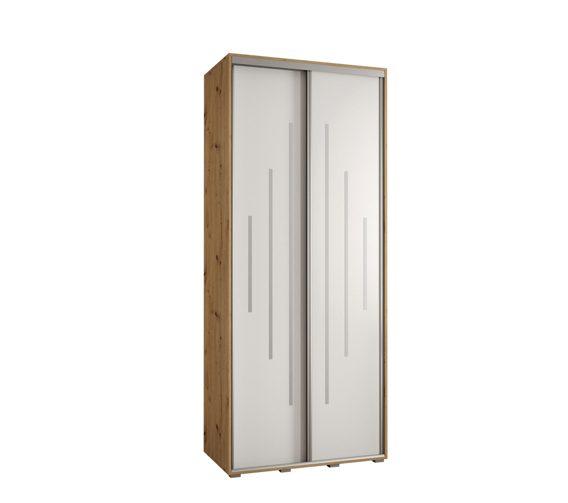 Abiks Möbel Schwebetürenschrank Eiche Artisan, Weiß, Silber 120x235x60 cm