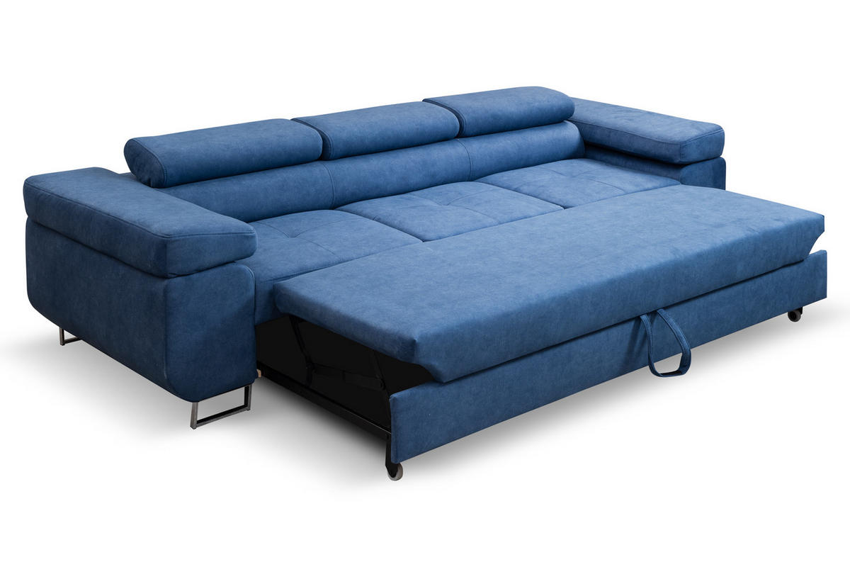 SOFA Marlene II 274 x 97 cm, mit verstellbaren Kopfstützen Schlaffunktion Wohnzimmersofa 3 Sitzer, blau - Blau, Kunststoff (274/87/97cm) - Margaret Hadas24
