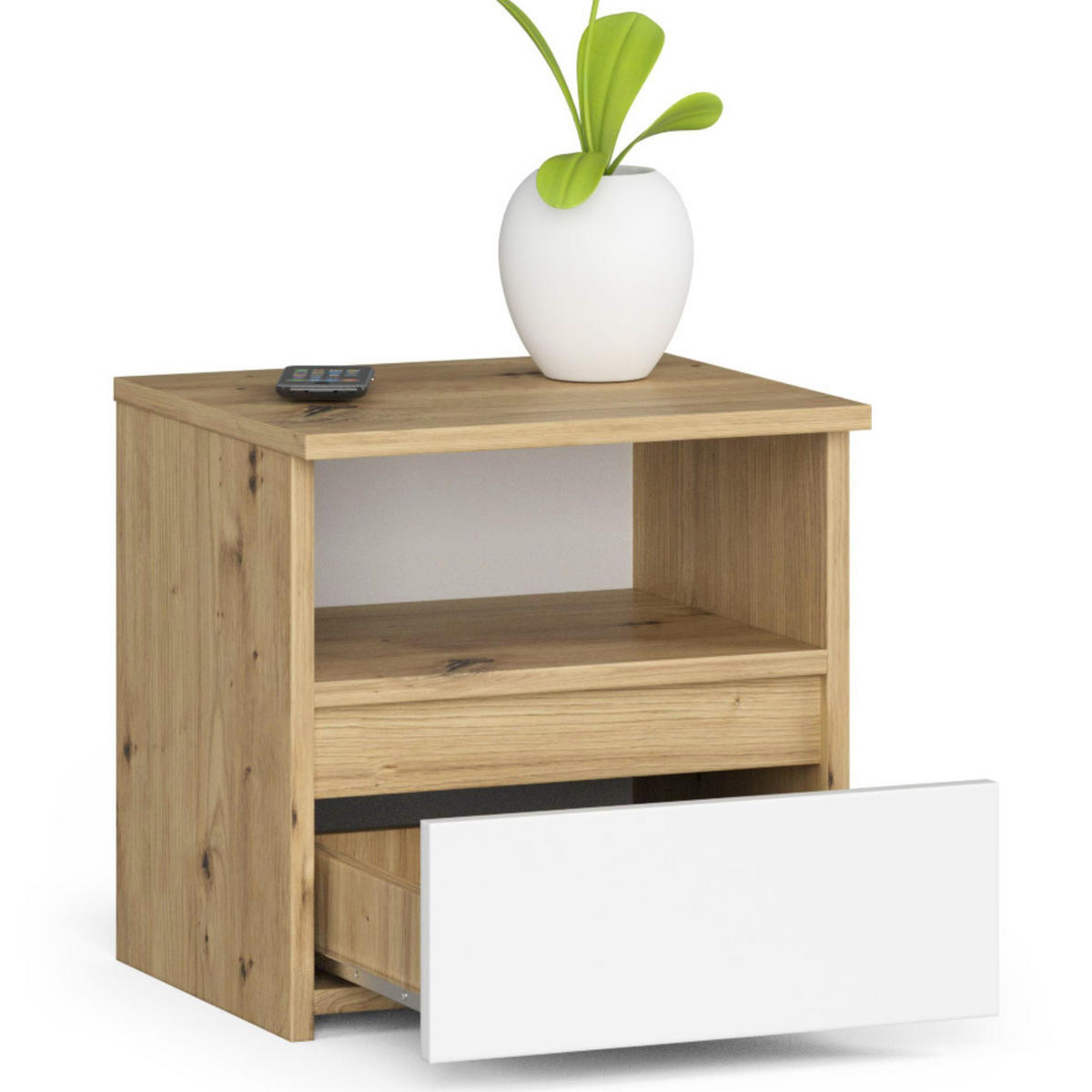 NACHTSCHRANK Eiche Artisan, Weiß 40x35x40 cm - Wengefarben/Eiche Artisan, Holzwerkstoff (40/40/35cm) - Akord