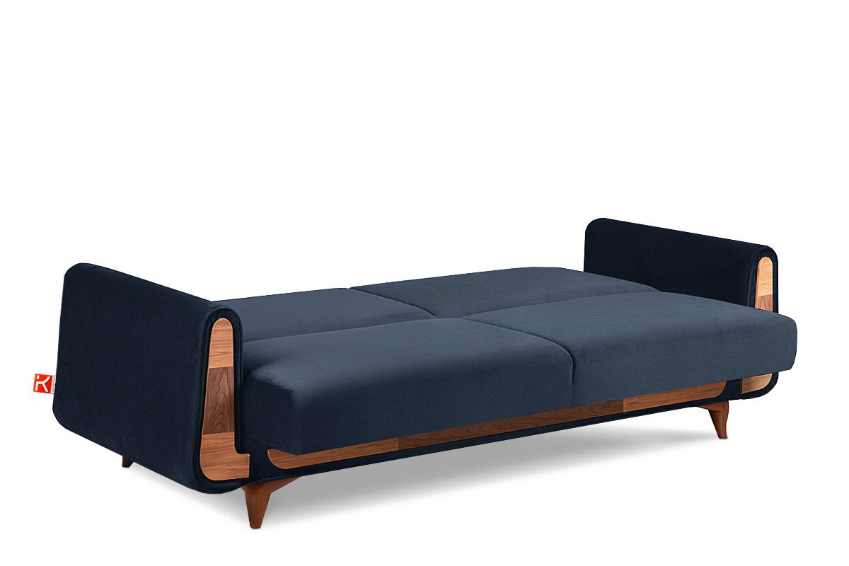 3-SITZER-SCHLAFSOFA GUSTAVO mit Armlehnen, blau - Blau/Braun, Holz/Holzwerkstoff (230/98/98cm) - KONSIMO®