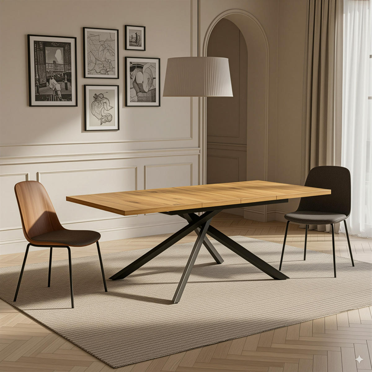 AUSZIEHTISCH MALTEX 140-220/90/76 cm - Schwarz/Braun, Metall (90/140/76cm) - DUBI Möbel