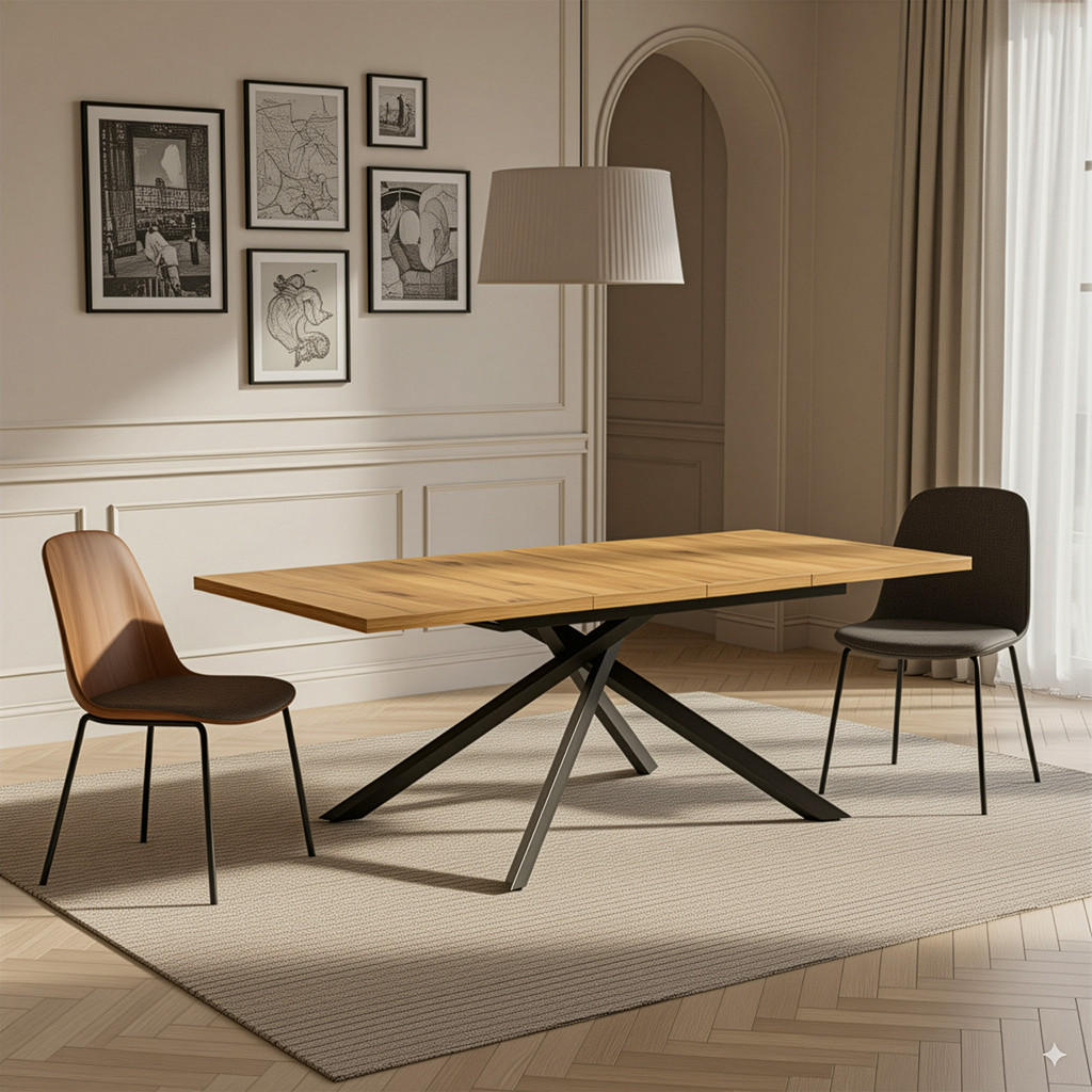 Thumbnail - Dubi Möbel Ausziehtisch, Braun, Metall, Holz Optik, Rechteckig, 140x76x90 cm, Esszimmer, Tische, Esstische