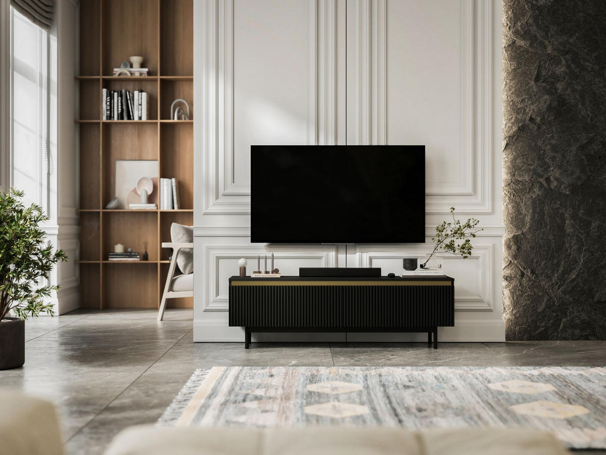 TV-SCHRANK Selene Schwarz Matt mit Metallrahmen 140 cm - Schwarz, Holzwerkstoff (140/44/35cm) - Meble Lindner