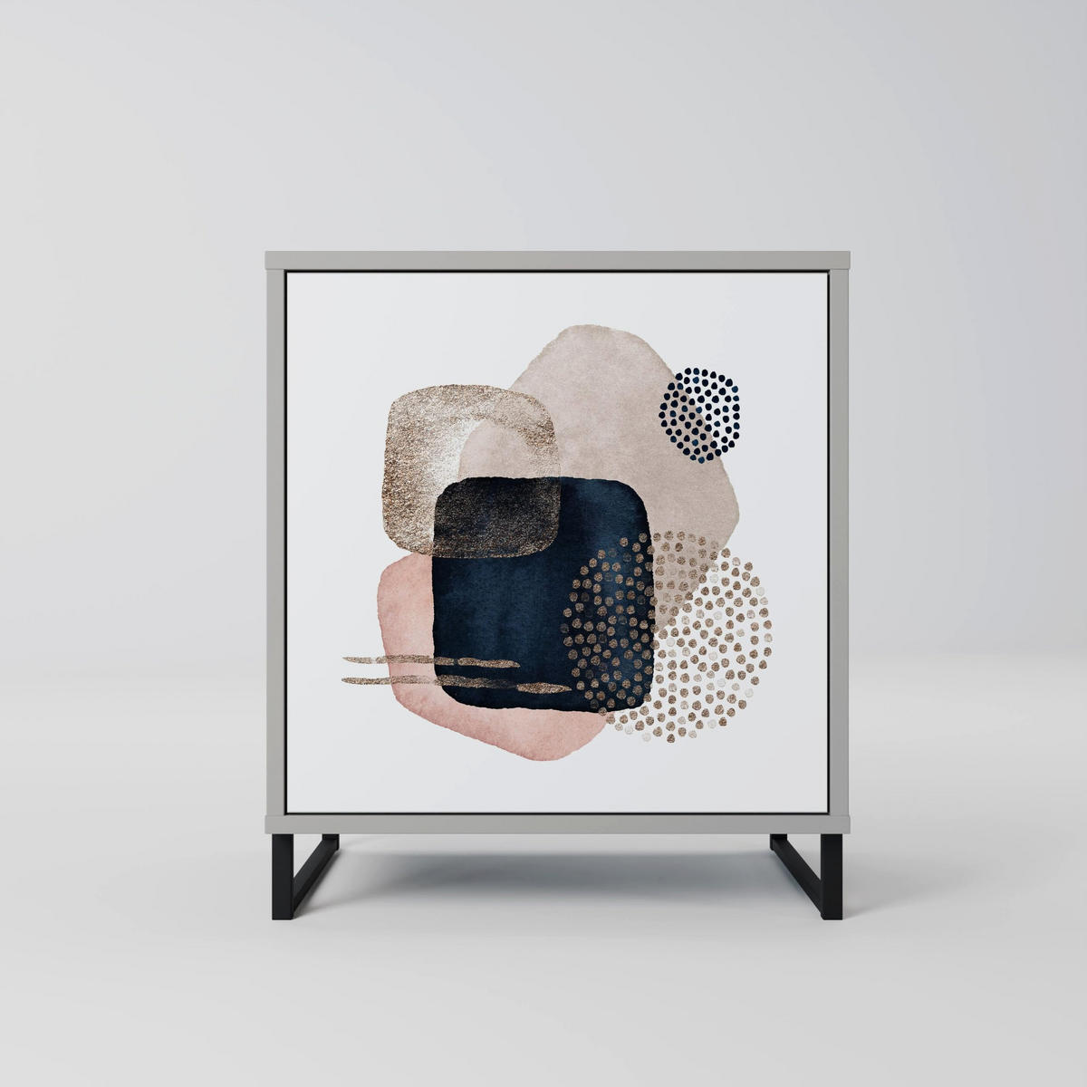 SIDEBOARD COLORFUL SHAPES, Grau, 57,5x42x75,5 cm, Goldfarbene Metallfüße - Goldfarben/Multicolor, Holzwerkstoff/Metall (57.5/75.5/42cm) - SpaceRebels