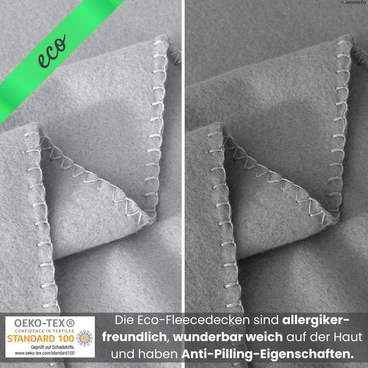 FLEECEDECKE eco-line hellgrau 130/160 cm aus 100% recyceltem Material Kettelrand Anti-Pilling - Hellgrau, Textil (130/160cm) - wometo