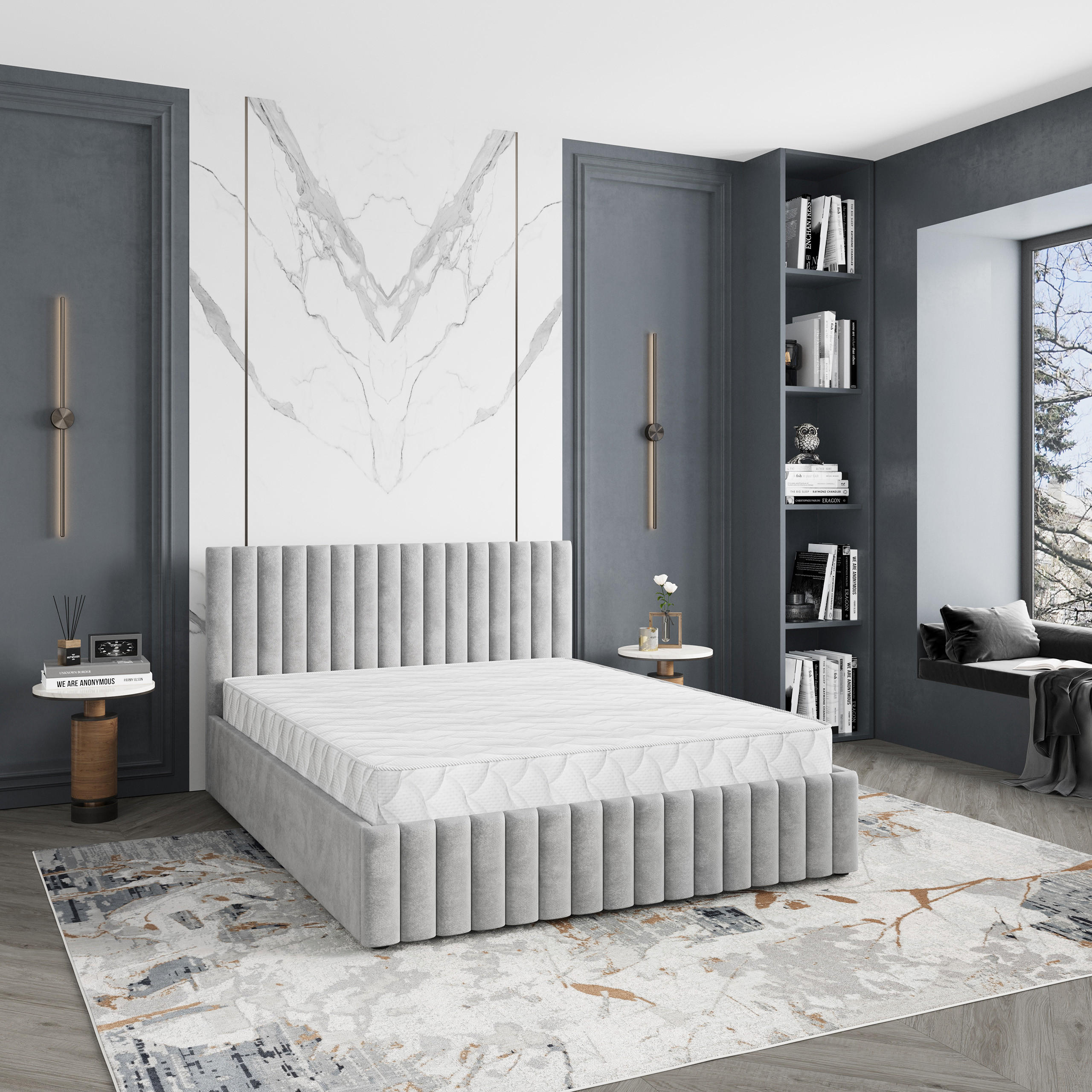 POLSTERBETT CARMIA 140x200 cm mit Bettkästen - Hellgrau - Hellgrau, Holz (140/200cm) - MASSENO