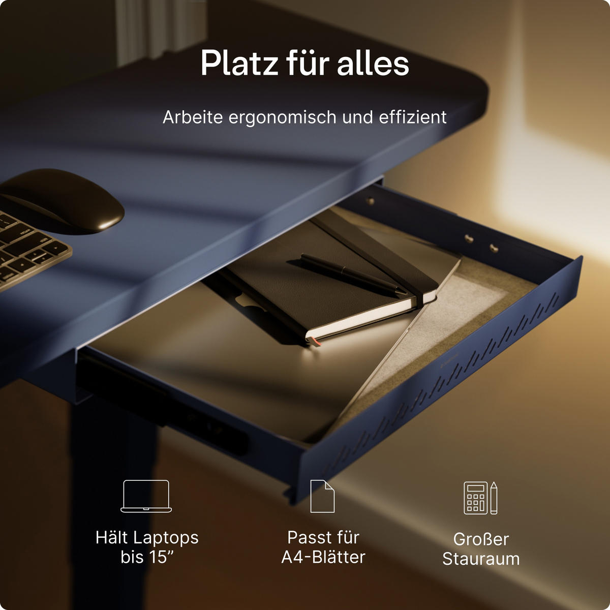 SCHUBLADEN-ORGANIZER unter dem Schreibtisch, 41x27x5cm Blau - Blau, Metall (41/27/5cm) - Desktronic