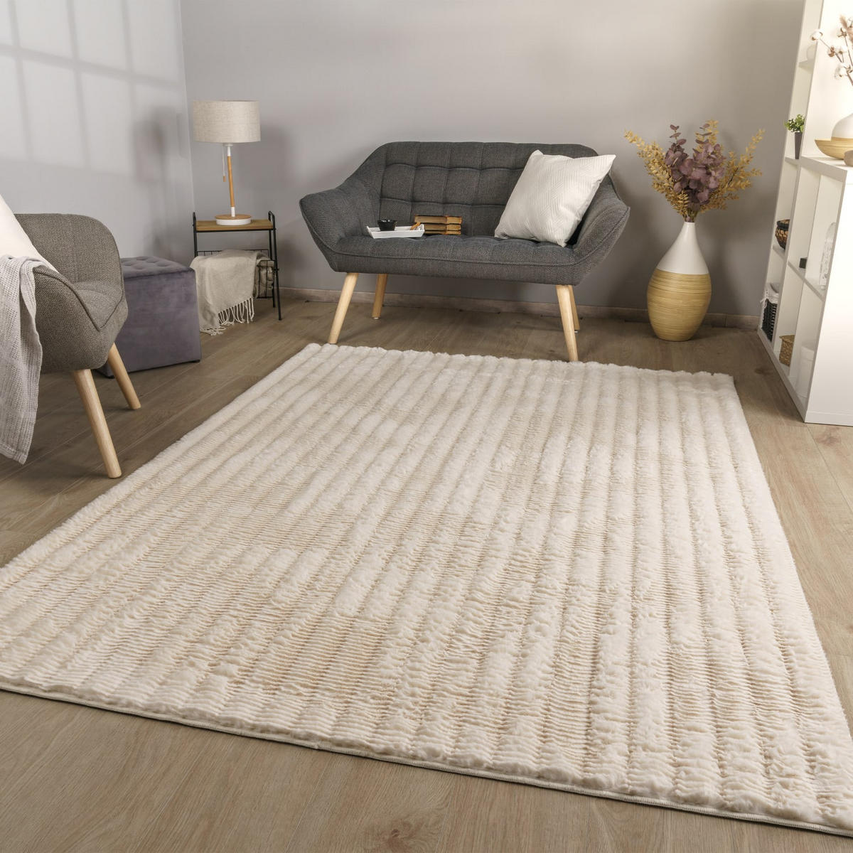 HOCHFLORTEPPICH Rauten Creme 60 x 100 cm - Creme, Kunststoff (60/100cm) - TT Home