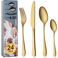 BESTECKSET 24-teiliges Set Matt Gold für 6 Personen Edelstahl spülmaschinenfest - Goldfarben, Metall
