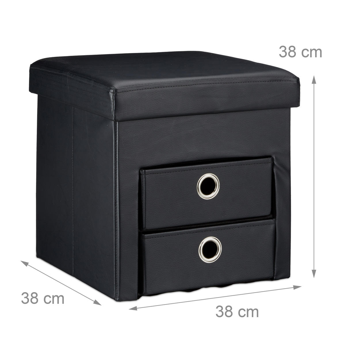 SITZHOCKER - Schwarz, Holzwerkstoff/Kunststoff (38/38/38cm) - Relaxdays