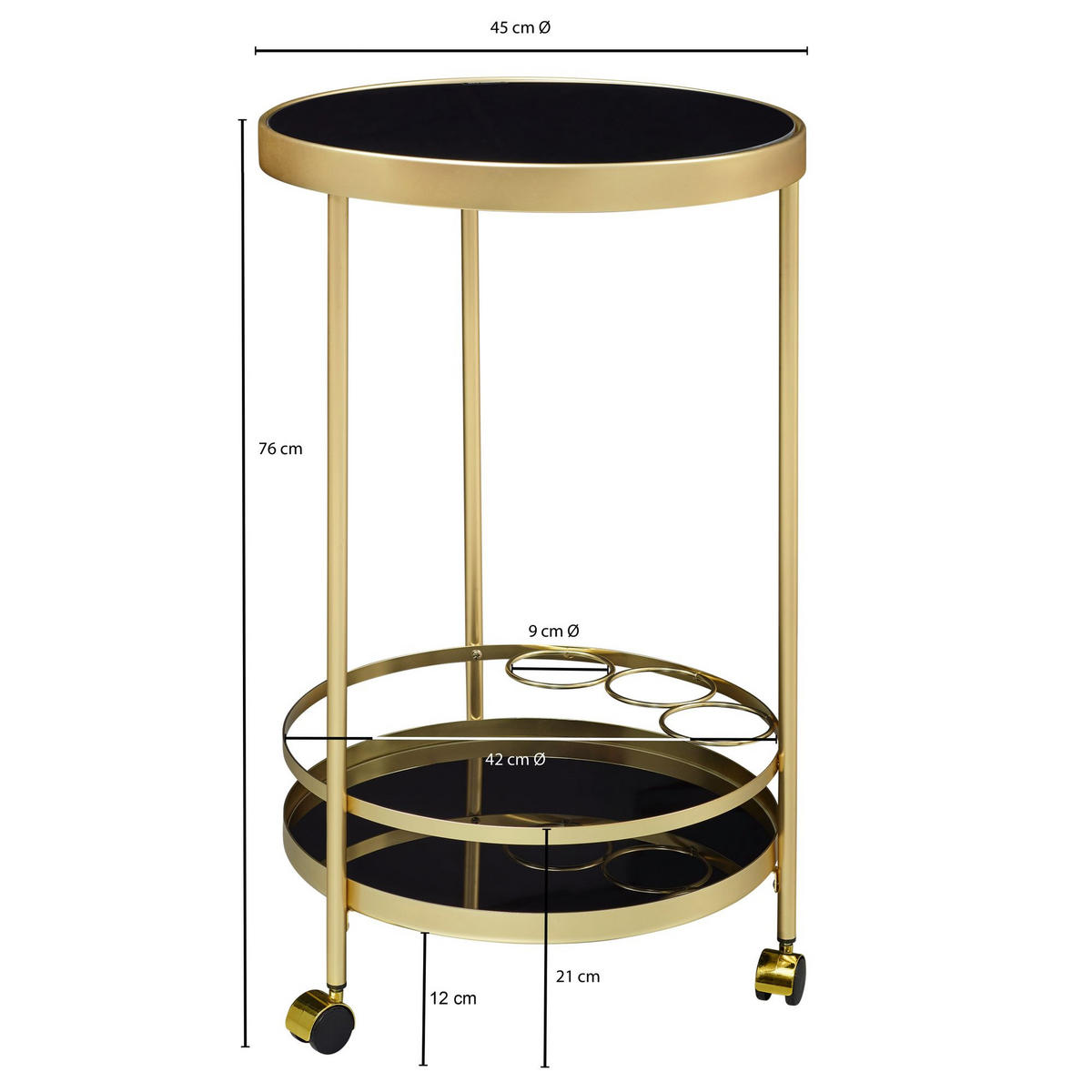 SERVIERWAGEN – Gold, Schwarzglas, auf Rollen - Goldfarben, Glas/Metall (45/76/45cm) - KADIMA DESIGN