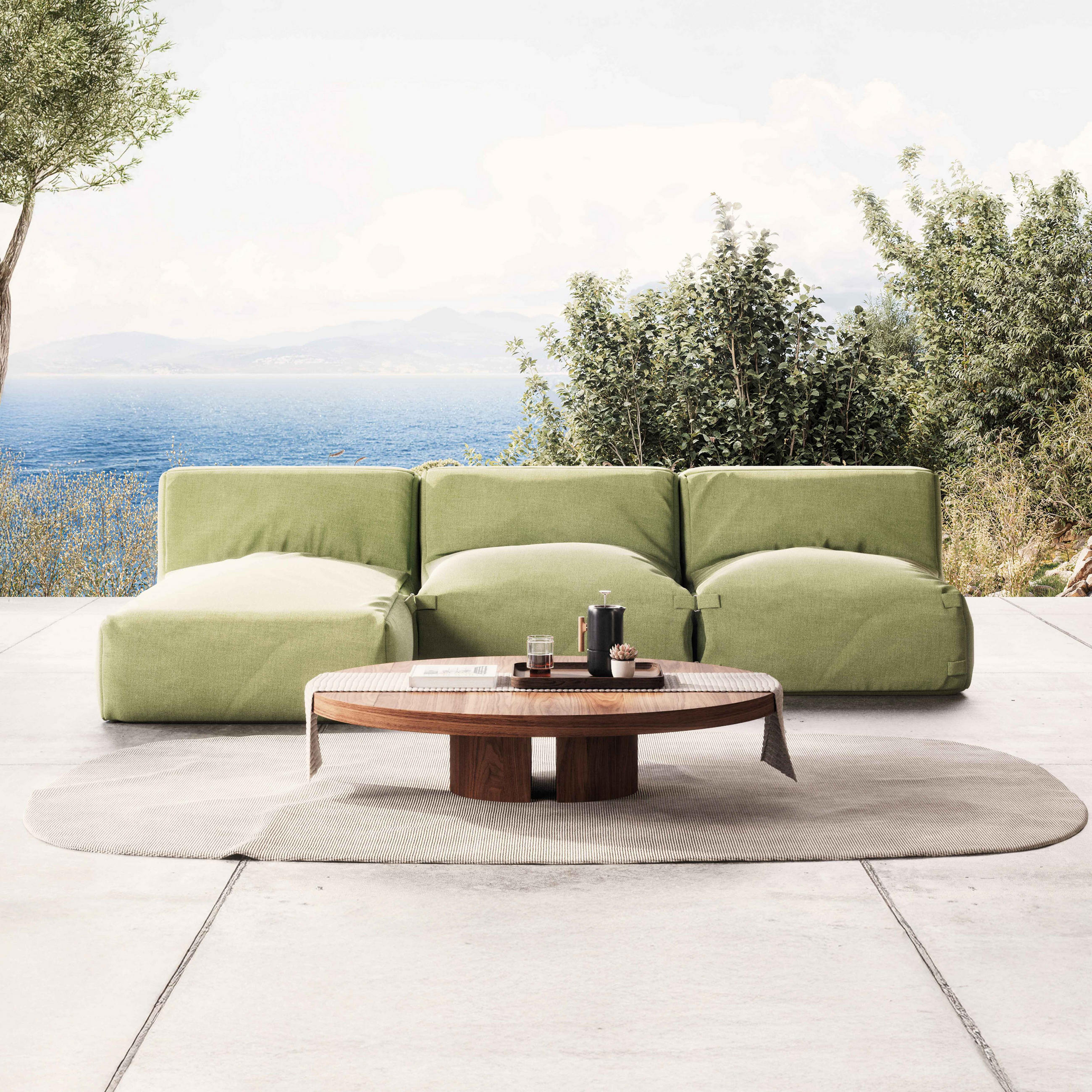 GARTENSOFA mit 3 Sitzplätzen, Kaktusgrünen - Grün, Textil - Oviala