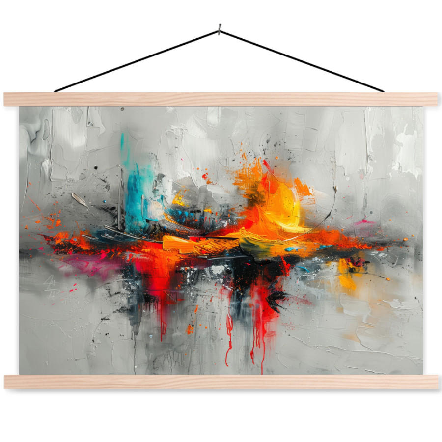 MuchoWow PLAKÁT S MAGNETICKOU LIŠTOU Moderní umění - Oranžová - Šedá - Abstraktní 90x60 cm