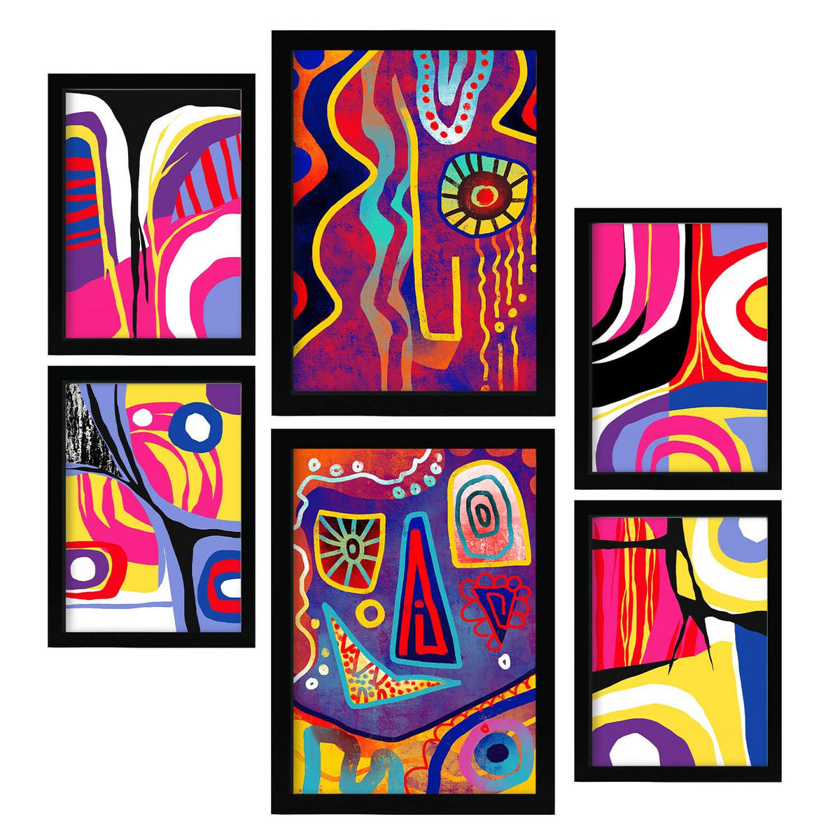 POSTER Set Mit 6 Gotisch Laut In Liebhaber Abstrakt A3 & A4 Schwarzer Rahmen - Schwarz, Papier (29/3cm) - Nacnic