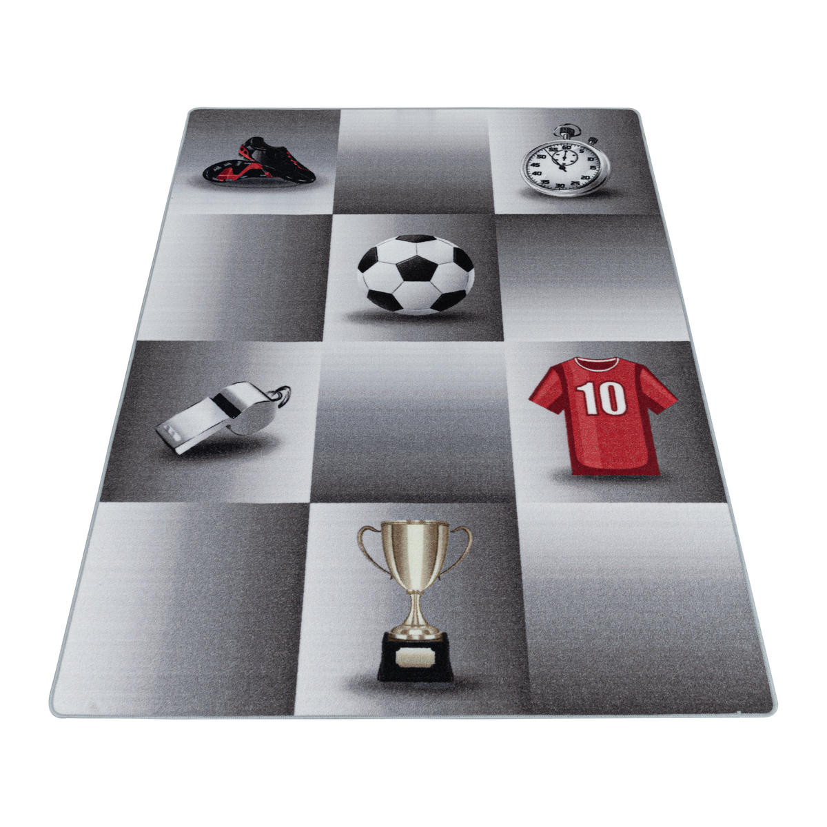 TEPPICH Kinderzimmer Fußball Bunt Waschbar Spielzimmer Strapazierfähig Grau 100x150 cm Flur – TRAUN - Grau, Textil (100/150cm) - KADIMA DESIGN