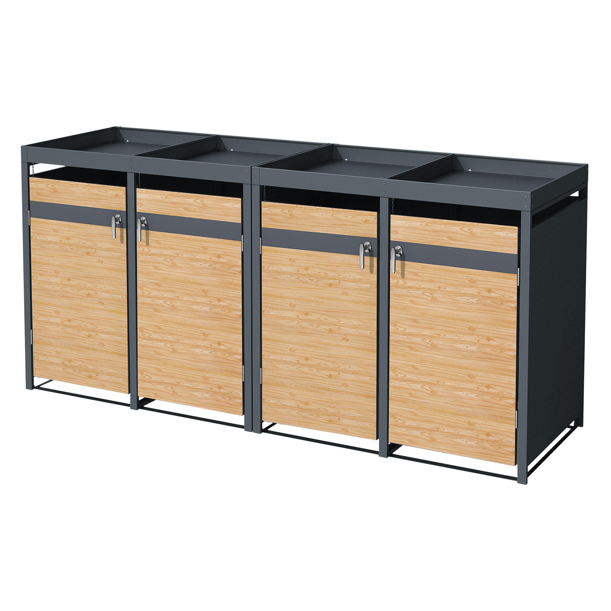 MÜLLTONNENBOX 4er mit Pflanzdach Anthrazit-Lärchenoptik - Hellbraun, Metall (80/124/264cm) - ML-DESIGN