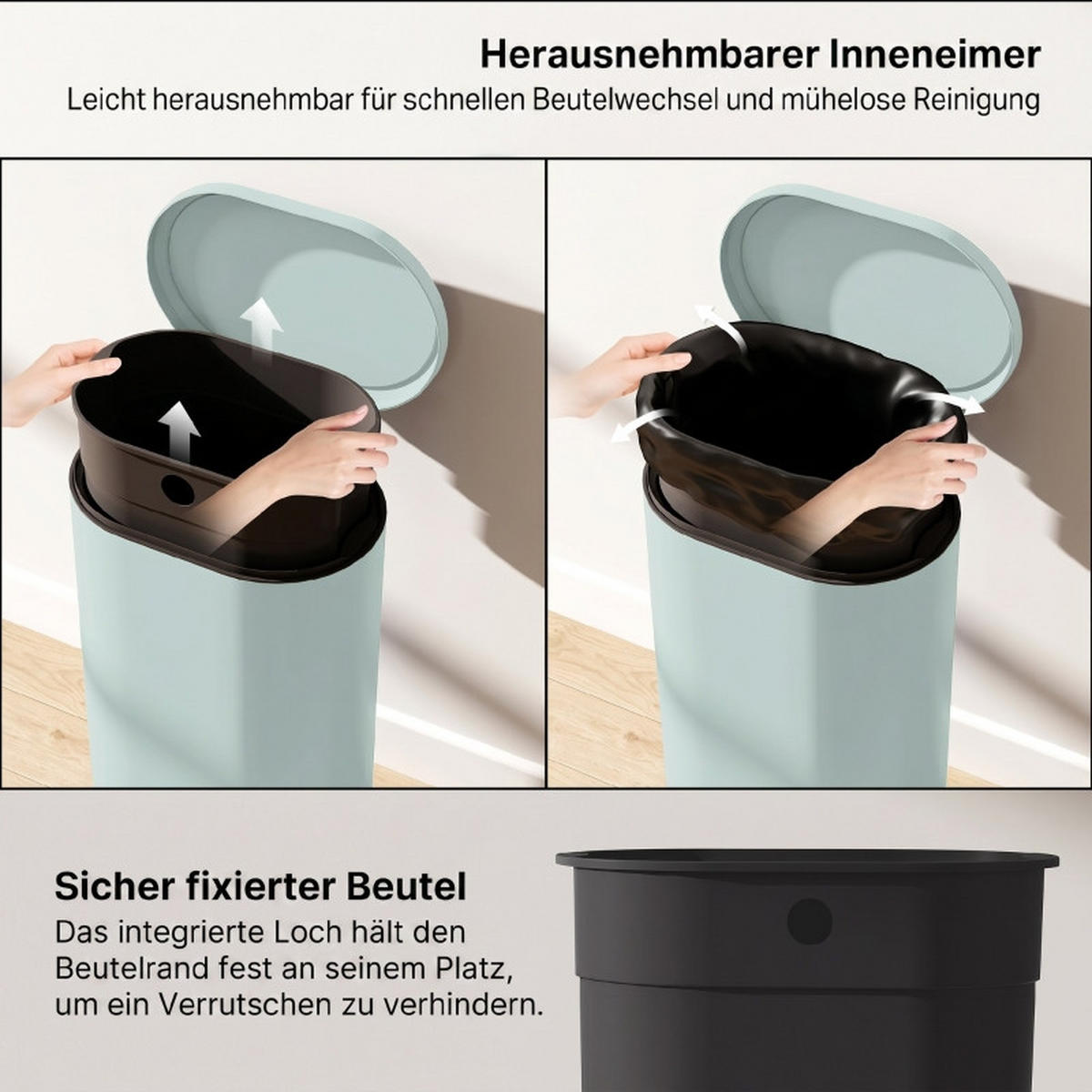 ABFALLEIMER - Grün, Metall (31/61/36.5cm)