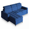 ECKSOFA KAME Blau Plüsch-Stoff mit Schlaffunktion - Blau, Holz (227/168cm) - MASSENO