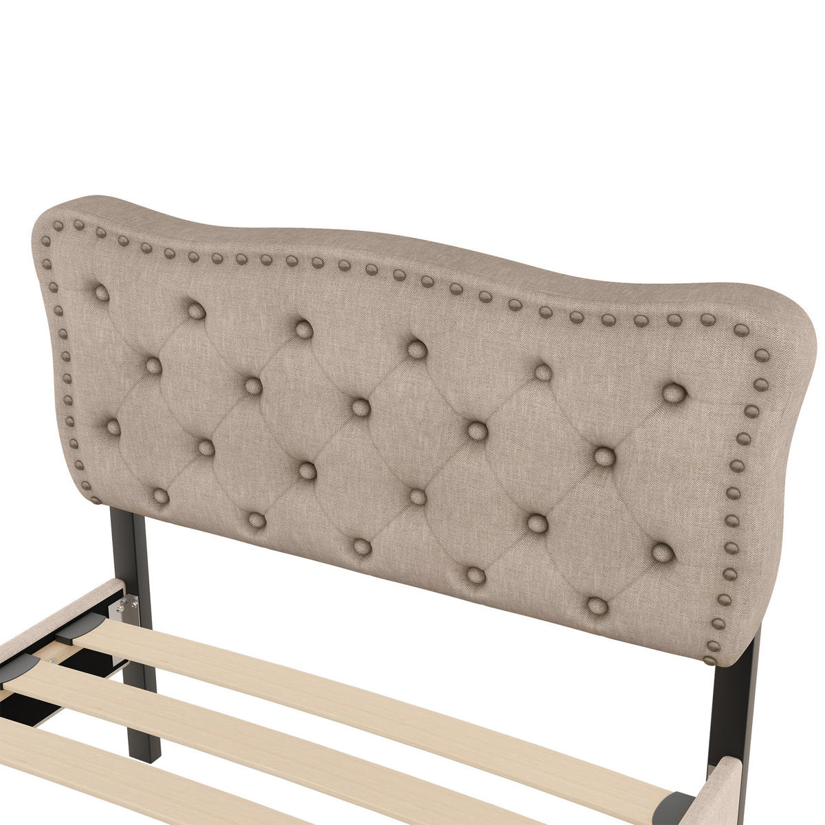 POLSTERBETT 90/200 cm dunkelbeige mit Schubladen und dekorativen Nieten - Beige, Textil (90/200cm) - OKWISH