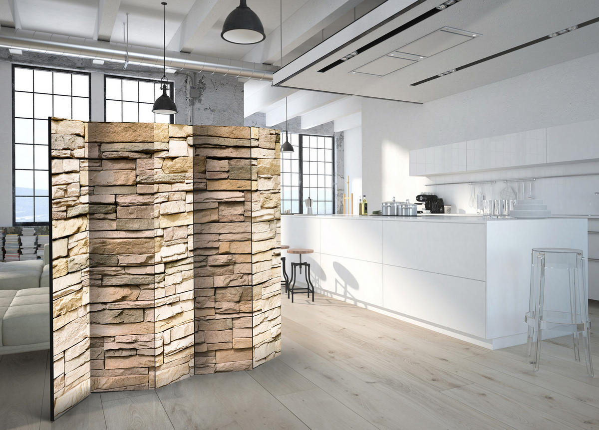 PARAVENT Beidseitig Bedruckter 5-tlg 225x172 cm Schiefer 3D - Braun, Holz/Textil (225/172/3cm) - Muralo