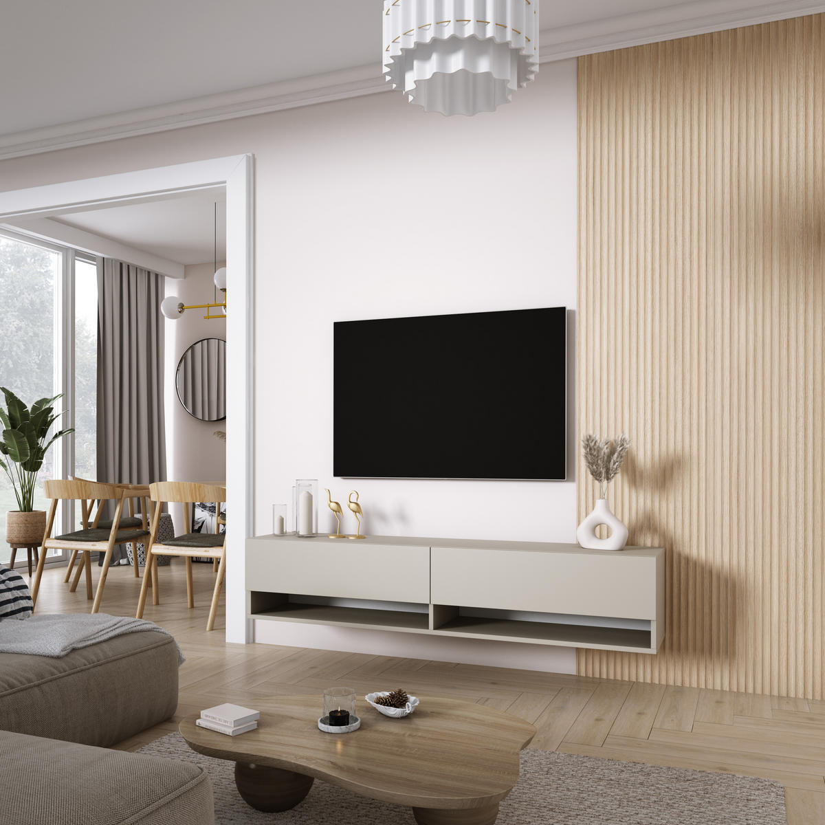 TV-LOWBOARD 170 cm Kaschmir, 170 × 32 × 34 cm - Beige, Holzwerkstoff (170/33.6/32cm) - 3XE LIVING