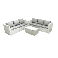 GARTENGARNITUR mit 3-SITZER SOFA,COUCHTISCH Polyrattan Hellgrau-Mix 6-Sitzer - Hellgrau/Grau, Glas/Kunststoff - Fimous