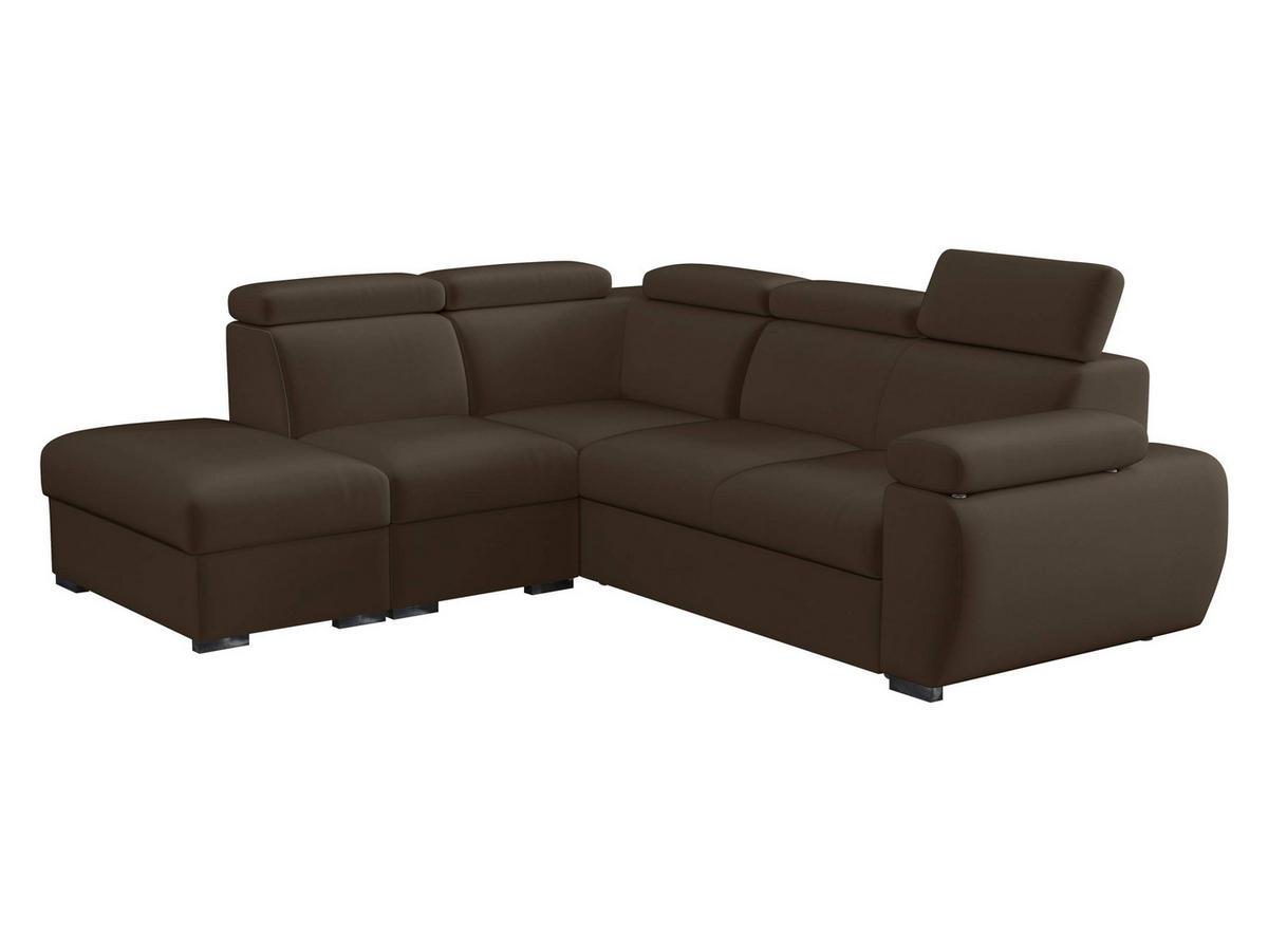 ECKSOFA Boston 2RR1P, Seite: Links PUFAP+R+1P(65)+2R - Silberfarben/Braun, Holz/Textil (260/230cm) - MIRJAN24
