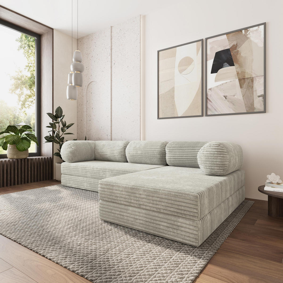 ROHOVÁ SEDAČKA ETERA modulární Boneless pohovka s funkcí spaní, světle šedá TILIA 83 - světle šedá, textil (270/160cm) - MASSENO