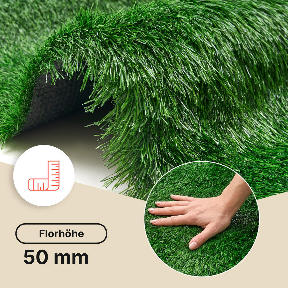 KUNSTRASEN Verde 50 mm – UV-beständig, pflegeleicht, wetterfest für Garten & Terrasse 300/300 cm - Grün, Textil (300/300cm) - Tapiso