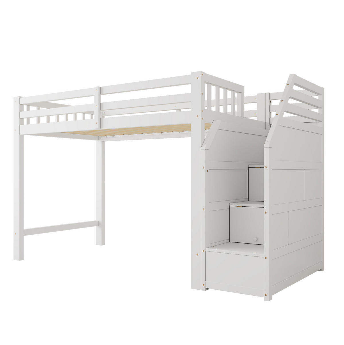HOCHBETT 90/200 cm weiß aus Kiefernholz und MDF mit Stauraumtreppe - Weiß, Holzwerkstoff (90/200cm) - OKWISH