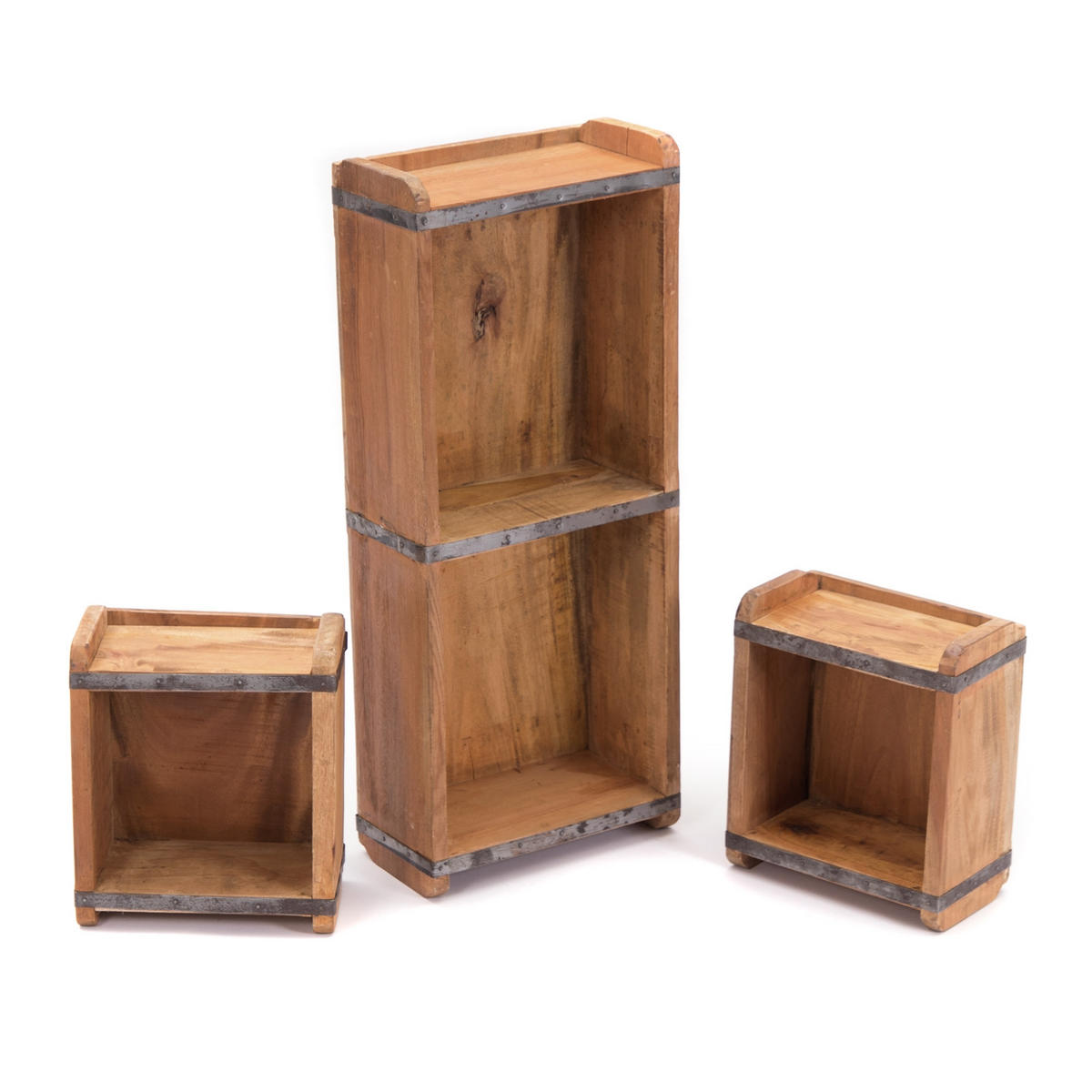 KISTEN-SET Bricks III 3-teilig Mahagoni Massivholz, 2 verschiedene Größen, Ziegelform naturfarben - Naturfarben, Holz (14cm) - CREEDWOOD