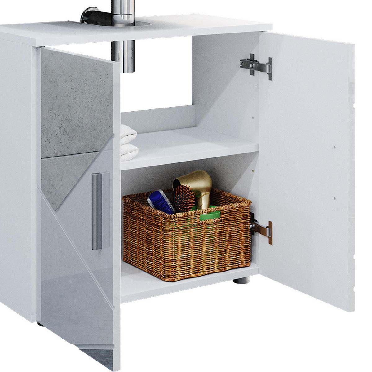 BADMÖBEL-SET Irma Weiß 3 Teile, mit Unterschrank 60 cm - Weiß Hochglanz/Weiß, Holzwerkstoff (80/58.6/41cm) - Vicco